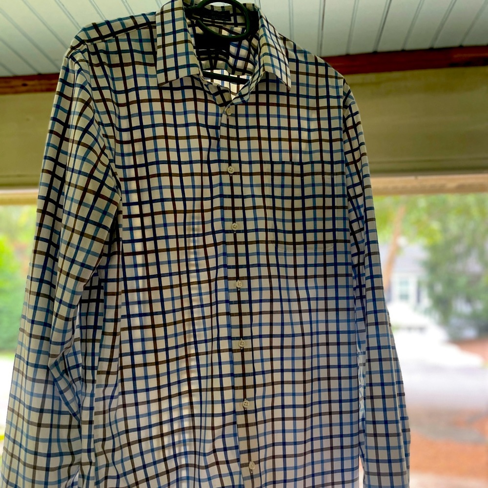 Windowpane Button Down Dress Shirt, Spread Collar
